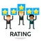 Businessmen with tablets of gold stars rating. Appreciation and recognition