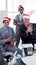 Businessmen wearing novelty Christmas hat