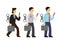 Businessmen with winder in their back. Concept of technology addiction, bad habit or robot employee