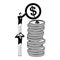 Businessmens with coins stacked in black and white