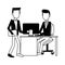 Businessmens talking at office in black and white