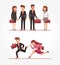 Businesspeople avatars with work time elements