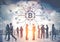 Businesspeople, bitcoin network, planet