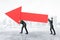 Businesspeople carrying red chart arrow