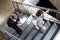 Businesspeople climbing staircase in office