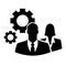 Businesspeople icon with gears