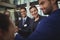 Businesspeople toasting glasses of champagne