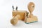 Businesspeople on wooden rubber stamps, isolated