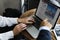 Businesspeople Work Hands Pointing Laptop Monitor