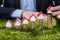 Businessperson Arranging House Model Over Stacked Coins