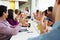 Businesswoman Addressing Meeting Around Boardroom Table