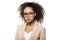 Businesswoman. African American Woman in business or teacher on a white background. Girl in a strict suit and glasses