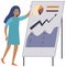 Businesswoman analyzing digital marketing statistics on board. Woman working with analytical charts
