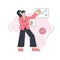 Businesswoman analyzing financial solutions report with graph clipboard vector flat illustration