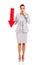 Businesswoman arrow pointing down