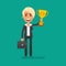 Businesswoman blonde holding briefcase and holding golden cup