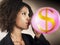 Businesswoman Blowing Balloon With Dollar Sign