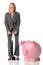 Businesswoman Blowing Up Piggy Bank