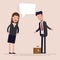 Businesswoman boss shouts at the man employee or manager. Gender discrimination in the workplace. Flat vector