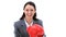 Businesswoman boxing with red gloves