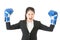 Businesswoman boxing showing flexing muscles