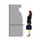 Businesswoman with briefcase stands near ATM