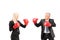 Businesswoman and businessman with boxing gloves having a fight