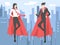 businesswoman and businessman is flying with red cape, tie. suitable for business themes, work, etc. flat vector illustration