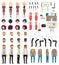 Businesswoman and businessman parts, office suits, hands, legs, heads, side, front, back view