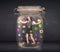 Businesswoman captured in a glass jar with colourful app icons c