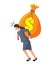 Businesswoman Carrying on Her Back Bag of Money