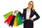 Businesswoman carrying many shopping bags