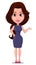 Businesswoman cartoon character for design, animation. Modern beautiful business woman in dark purple dress.