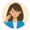 BusinessWoman cartoon character. People face profiles avatars and icons. Close up image of asking Woman