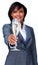 Businesswoman celebrating a success with Champagne