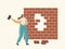 Businesswoman Character Break Brick Wall Overcoming Obstacles, Business Aim Mission, Challenge, Task Solution