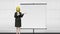 Businesswoman character showing presentation, gesture pointing.front whiteboard.2(included alpha)