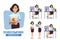 Businesswoman character vector set. Business woman characters office female employee in sitting in office desk holding documents.