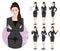 Businesswoman character vector set. Business woman characters in standing, presenting and talking pose and gestures for female.