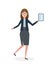Businesswoman with clipboard and thumb up.