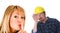 Businesswoman and construction worker