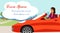 Businesswoman in Convertible Sports Car Drawing