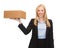 Businesswoman delivering cardboard box