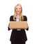 Businesswoman delivering cardboard box