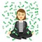 Businesswoman doing yoga meditation with dollars banknotes