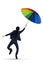 Businesswoman flying with colorful umbrella