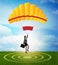 Businesswoman flying on parachute in business concept