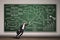 Businesswoman flying on written chalkboard