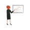 Businesswoman girl, woman draws a chart. Vector color