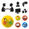 Businesswoman, growth charts, brainstorming.Business-conference and negotiations set collection icons in black, flat